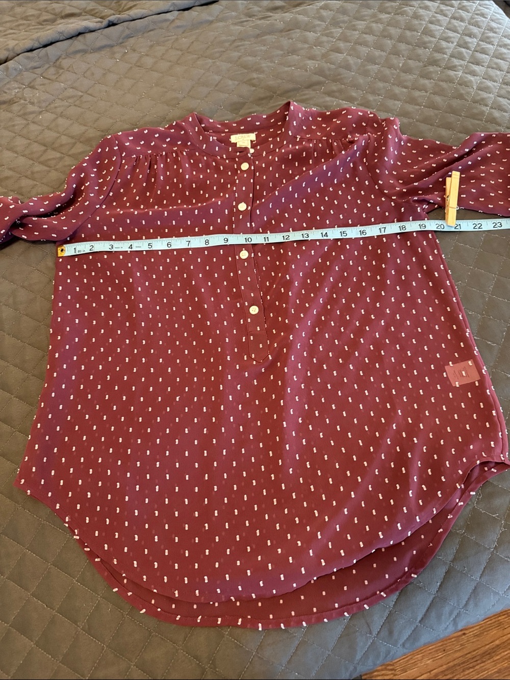 J. Crew Maroon Button-Down Shirt with White Dot Print